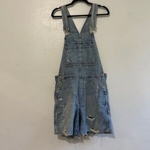 GAP Industrial Denim Distressed Cutoff Overalls. 100% cotton. Sz M Tall.